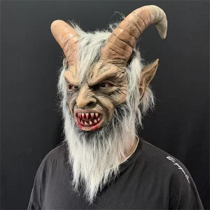Krampus Demon Mask for Men, Movie Cosplay, Sheep's Corn, SAFHead Cover, Halloween Party, Horror fur s Up, Lucifer, Latex Masks