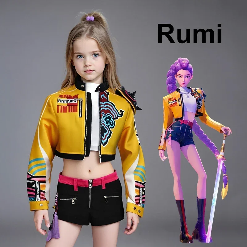 Children Cosplay Performance Costume Outfit K-POP Rumi Group Concert Halloween Clothes Earring Accessory Outfit Size 110-160