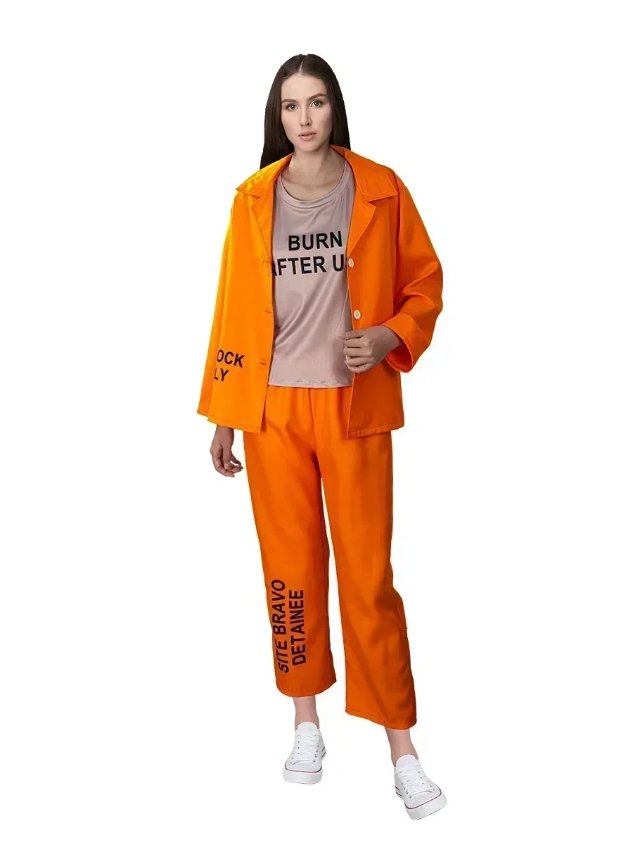 2025 Halloween American Prisoner Cosplay Costume Man Jumpsuit Woman Tops Pants Adult Orange Prison Uniform Cosplay Halloween - Image 5