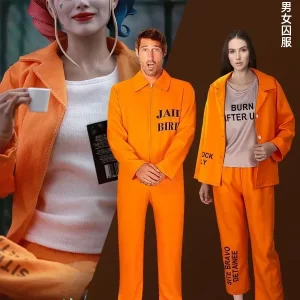 2025 Halloween American Prisoner Cosplay Costume Man Jumpsuit Woman Tops Pants Adult Orange Prison Uniform Cosplay Halloween