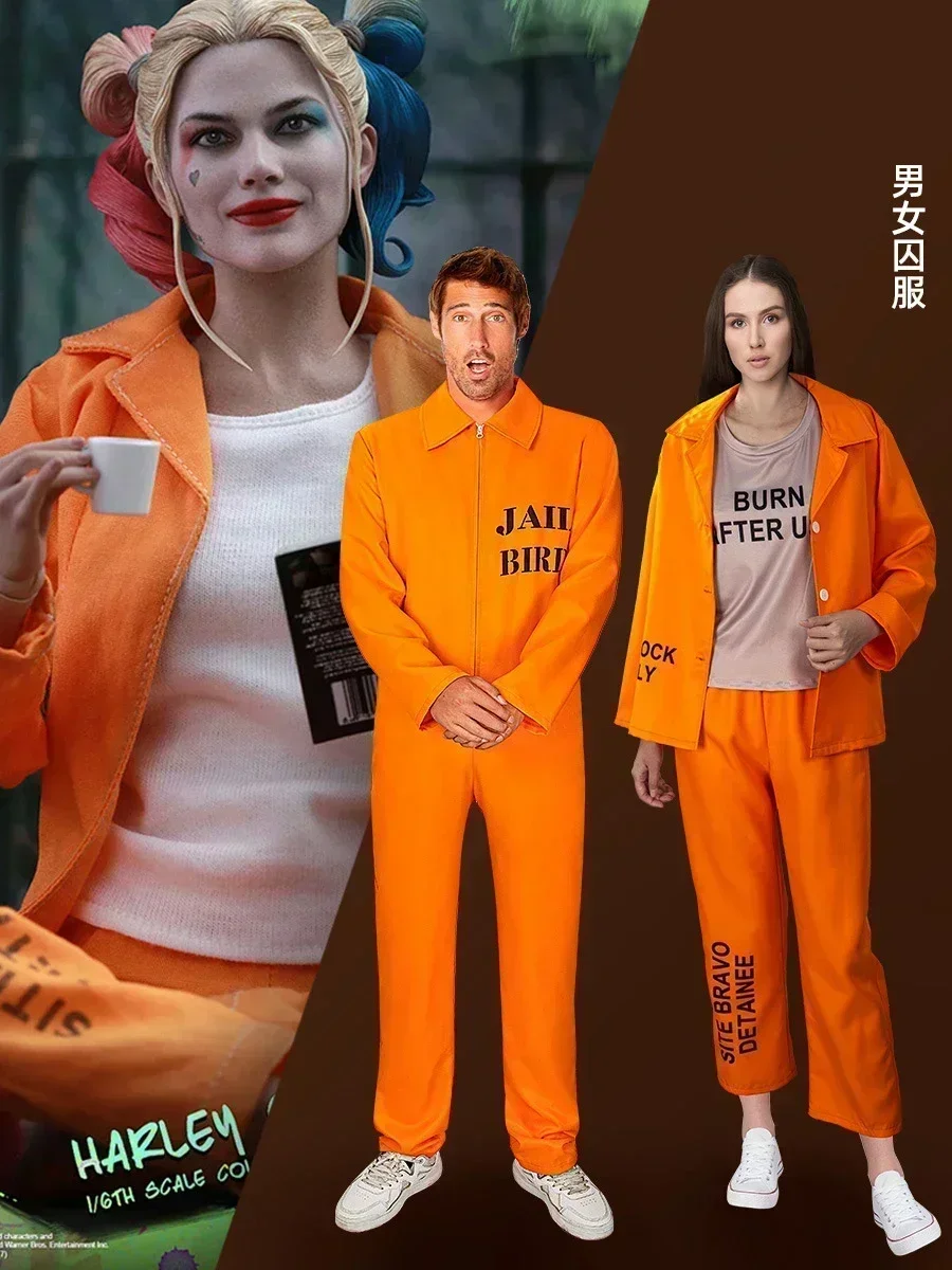2025 Halloween American Prisoner Cosplay Costume Man Jumpsuit Woman Tops Pants Adult Orange Prison Uniform Cosplay Halloween