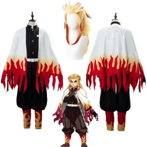 Rengoku Kyoujurou Fantasy Pruiken Outfits Anime Demon Cosplay Slayer Kostuum Vermomming Volwassen Mannen Halloween Party Rolepla