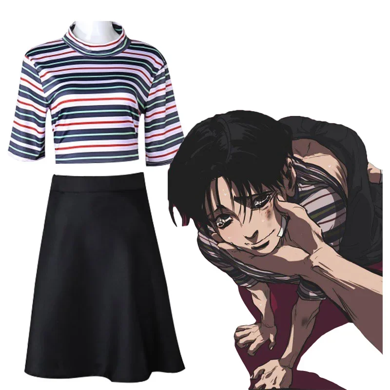2025 Halloween Costume de Cosplay Manga Killing Stalking Yoon Bum, perruque courte noire et brune, ensemble t-shirt et jupe